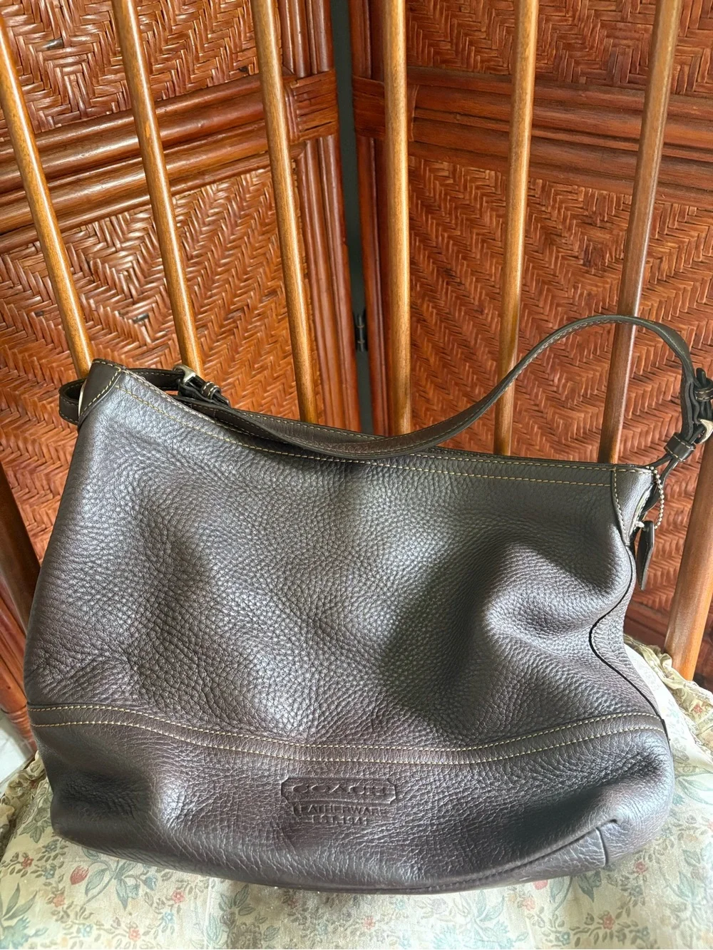 Coach Dark Brown Pebbled Leather Hobo Shoulder Bag